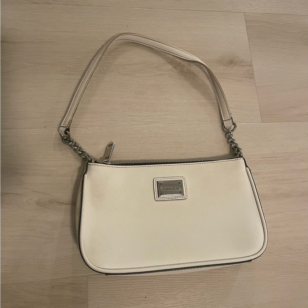 Calvin Klein Cream Shoulder Bag with Silver Details